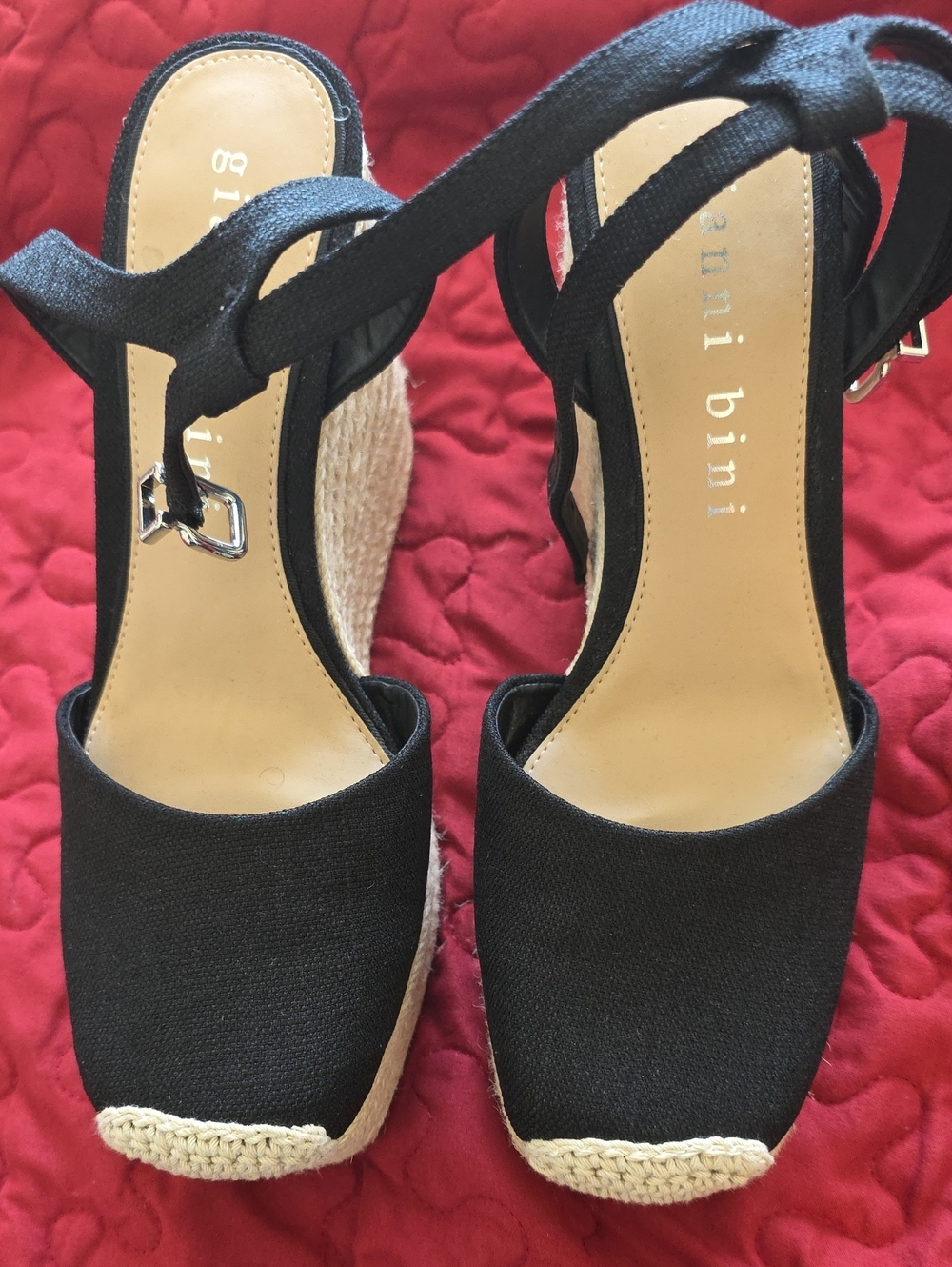 Gianni Bini Black Espadrille Wedge Sandals with Ankle Tie